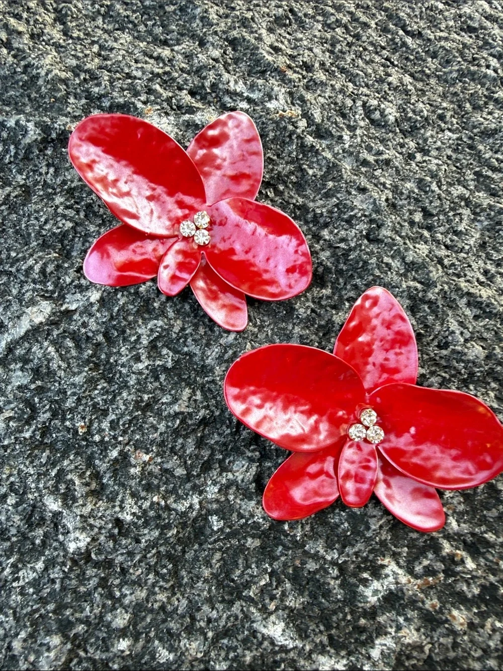 Red Floral Statement Earrings - Women Accessories
